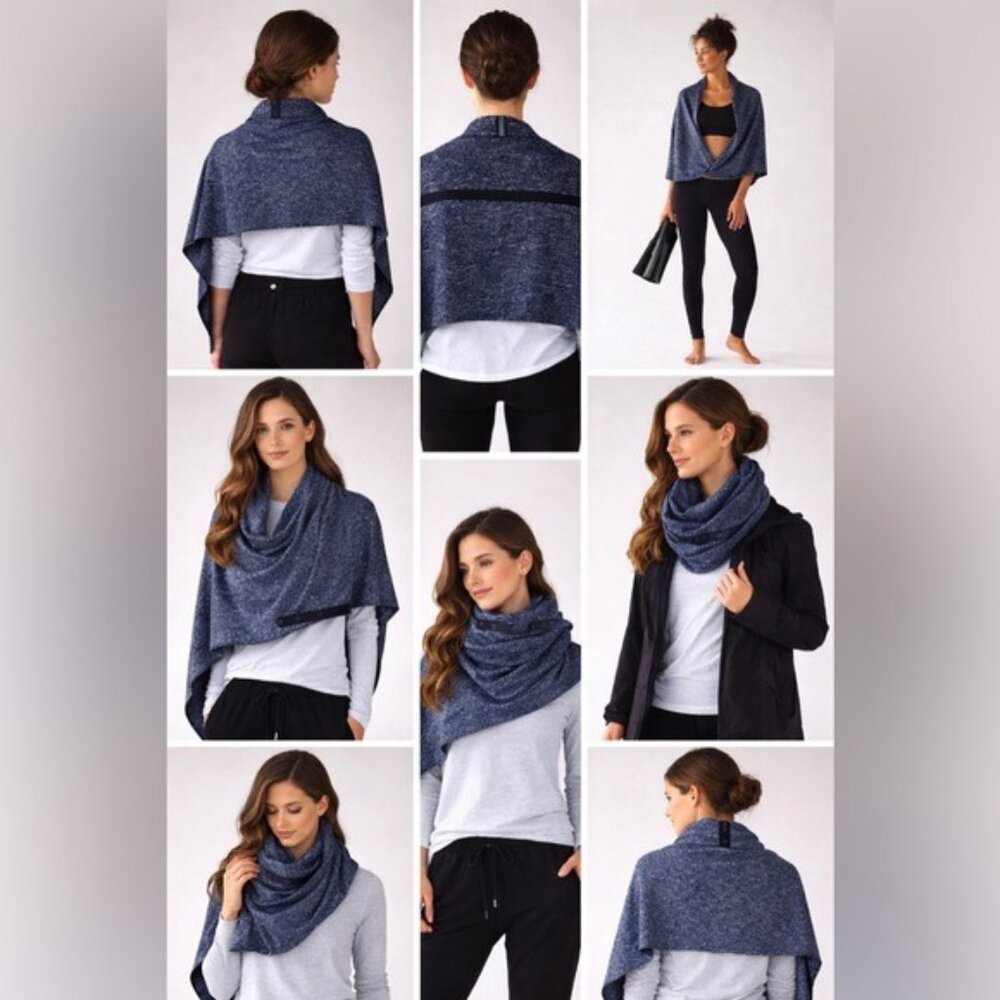 Lululemon Snap Scarf Wrap Navy Marled OS Poncho Athleisure Cozy